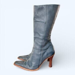 Vintage Y2K Bakers Maltese Leather Heeled Boots Blue Square Toe Women's sz 6 M